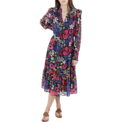 

Женское черное эластичное платье миди Aqua с v-образным вырезом и манжетами  BHFO 8180, Black/floral