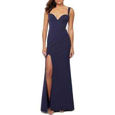 

Terani Couture Темно-синее вечернее платье с разрезом сбоку и трубой  BHFO 3320, Navy