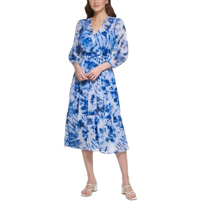 Женское синее шифоновое миди-платье Calvin Klein из металлического тай-дайса 10 BHFO 2925