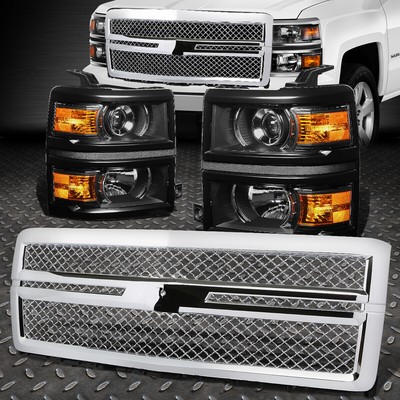 ЧЕРНАЯ ФАРА ПРОЕКТОРА + ЯНТАРНЫЙ СИГНАЛ + РЕШЕТКА В ВИДЕ СЕТКИ ИЗ АБС-ПЛАСТИКА ДЛЯ 14-15 SILVERADO