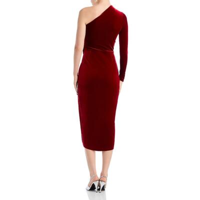 Pre-owned Chiara Boni Womens Tea Length Velvet Cocktail And Party Dress Bhfo 7248 In Red