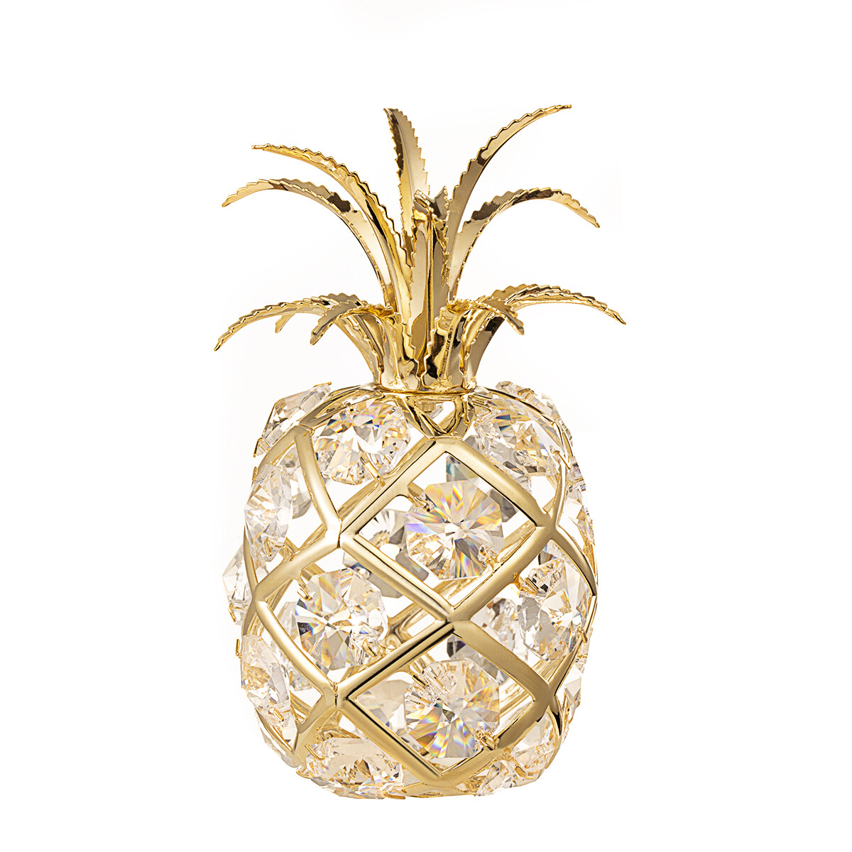 SWAROVSKI CRYSTAL ELEMENT STUDDED PINEAPPLE FIGURINE ORNAMENT 24K GOLD PLATED 