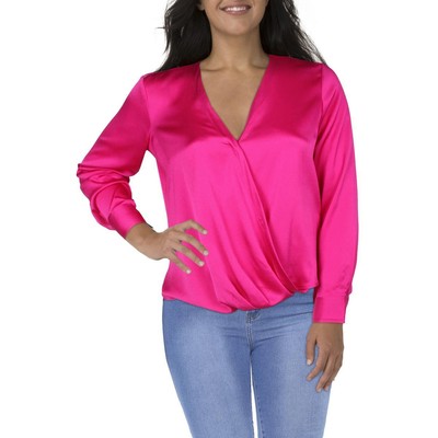 

DKNY Женская розовая атласная блузка-рубашка с запахом, топ  BHFO 6838, Розовый
