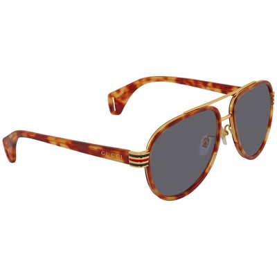 Pre-owned Gucci Grey Pilot Men's Sunglasses Gg0447s 005 58 Gg0447s 005 58 In Gray