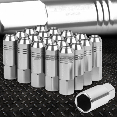 НАБОР ГАЕК JDM С ОТКРЫТЫМ КОНЦОМ ИЗ АЛЮМИНИЯ СЕРЕБРИСТОГО ЦВЕТА С 20 НАКОНЕЧНИКАМИ + АДАПТЕР M12X1.25 ДИАМЕТРОМ 20 ММ / ВЫСОТОЙ 60 ММ