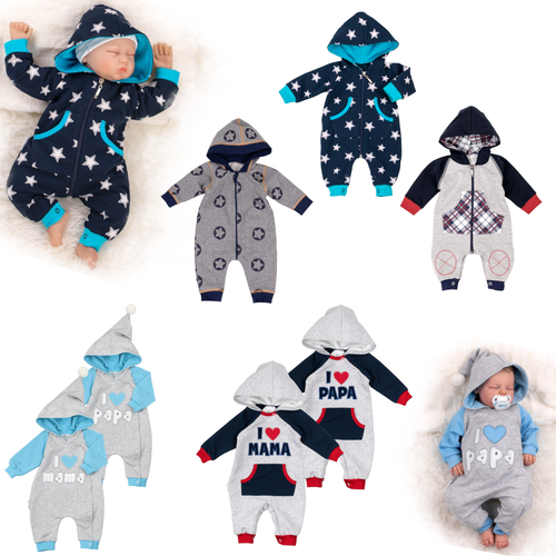 Baby Overall Jungen I love Mama Papa Sterne Einteiler Muster Strampler 56 - 86