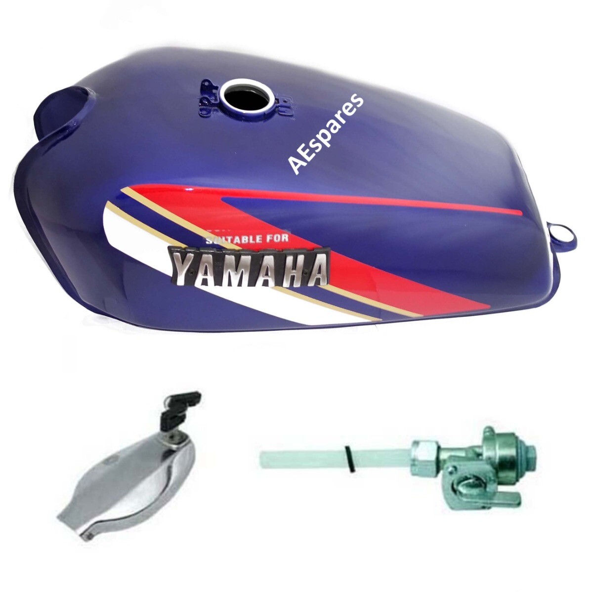 For Yamaha RX100 RX125 Blue Petrol Fuel Tank With Lid Cap,Tap 