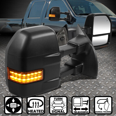 ДЛЯ 99-07 FORD SUPER DUTY С ЭЛЕКТРОПРИВОДОМ + ОБОГРЕВОМ + ПАРА БУКСИРОВОЧНЫХ ЗЕРКАЛ С ЖЕЛТЫМ СВЕТОДИОДНЫМ СИГНАЛОМ