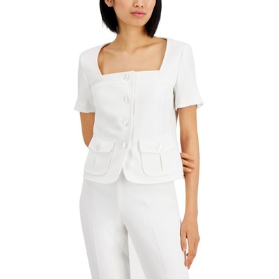 

Kasper Womens White Square Neck Professional Suit Jacket Blazer  BHFO 0065, Lily white
