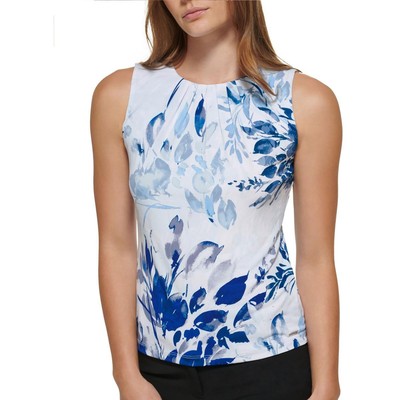 Женская голубая блузка без рукавов с цветочным принтом Calvin Klein Petites PM BHFO 0022