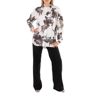 Pre-owned Burberry Ladies Black Renaissance Carlota Long Sleeve Silk Blouse