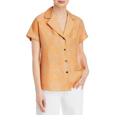 Женская оранжевая шелковая рубашка на пуговицах с животным принтом Lafayette 148, M BHFO 6801