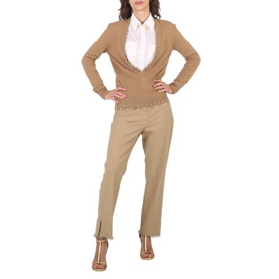 BURBERRY BURBERRY LADIES CAMEL CHAIN DETAIL CASHMERE SWEATER