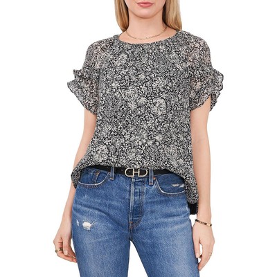 Женская голубая блузка с рюшами на рукавах и рисунком Пейсли от Vince Camuto, XS BHFO 5115