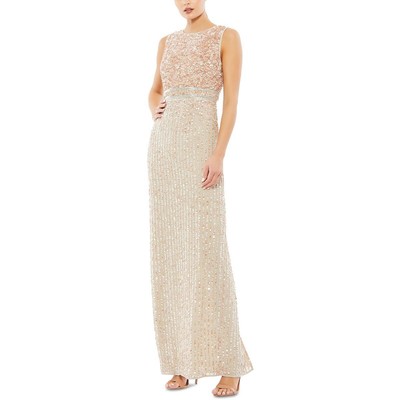 

Женское вечернее платье из золотого шифона с украшением Mac Duggal  BHFO 7061, Gold/nude