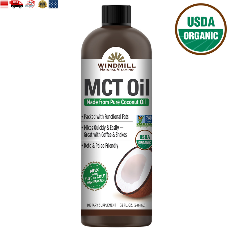 Windmill USDA Organic MCT Oil, 32 Ounces, USDA Certified Organic Free Shipping..