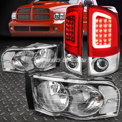 ХРОМИРОВАННАЯ ФАРА + ПРОЗРАЧНЫЙ УГОЛ + КРАСНЫЙ 3D СВЕТОДИОДНЫЙ ЗАДНИЙ СТОП-СИГНАЛ ДЛЯ 02-05 DODGE RAM