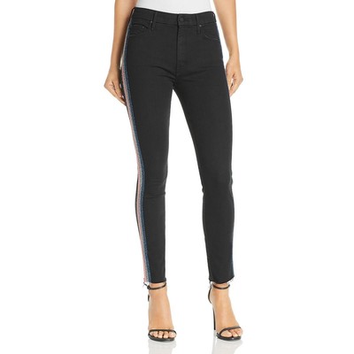 

Джинсы-скинни Mother Womens Black Denim с бахромой и металлическим краем  BHFO 4379, Guilty glitter racer