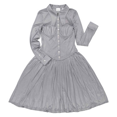 Pre-owned Burberry Grey Melange Marcella Pleated Jersey Corset Dress In Gray
