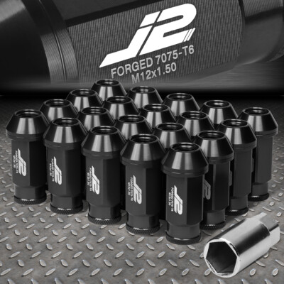 J2 ENGINEERING 7075 АЛЮМИНИЙ M12X1.5 20ШТ 50 ММ ГАЙКА С ОТКРЫТЫМ НАКОНЕЧНИКОМ и АДАПТЕРОМ ЧЕРНОГО ЦВЕТА
