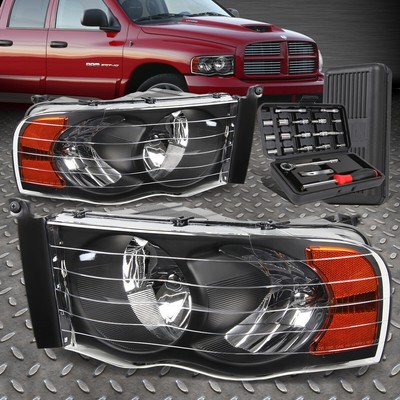 ДЛЯ 02-05 DODGE RAM 1500 2500 3500 ЧЕРНЫЙ КОРПУС, ЯНТАРНЫЕ БОКОВЫЕ ФАРЫ + НАБОР ИНСТРУМЕНТОВ
