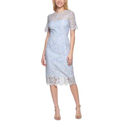 

Eliza J Женское кружевное платье-футляр миди с короткими рукавами BHFO 1493, Синий