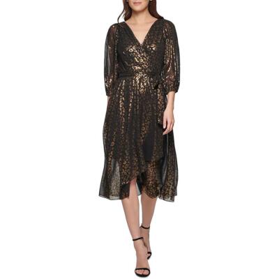 

Женское платье миди цвета металлик DKNY с пышными рукавами и запахом BHFO 6122, Gold/black