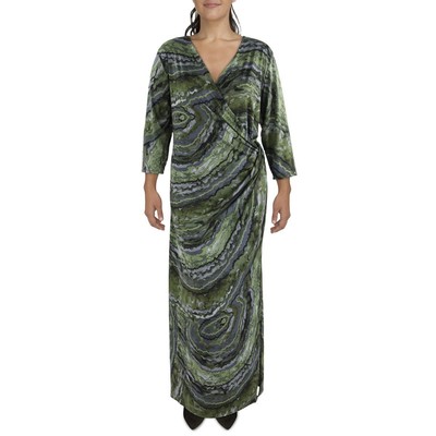 24seven Comfort Apparel Женское зеленое платье макси с длинным рукавом плюс 3X BHFO 4843