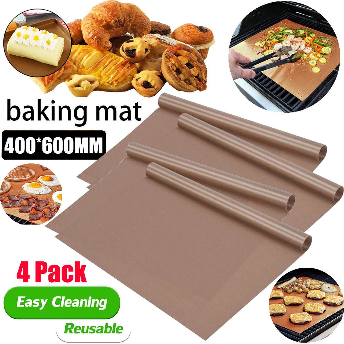 4x Dauerbackfolie Dauer Backpapier Teflon Backtrennfolie Grillmatte 40x60cm 260℃
