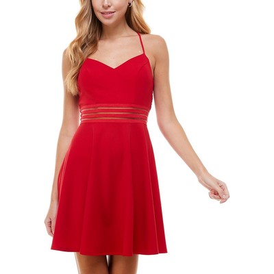 City Studio Womens Red Lace Back Mini Fit & Flare Dress Juniors 9/10 BHFO 0983