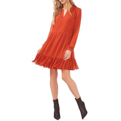 Женское оранжевое шифоновое мини-платье-цельнокройка с V-образным вырезом Vince Camuto, XL BHFO 5298