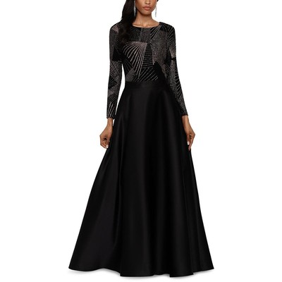 

Женское атласное вечернее платье смешанной техники Betsy - Adam Petites BHFO 3498, Black/gold