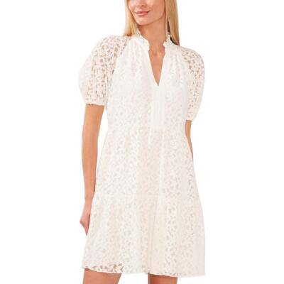 CeCe Womens Ivory Lace Puff Sleeve Mini Babydoll Dress L BHFO 8504