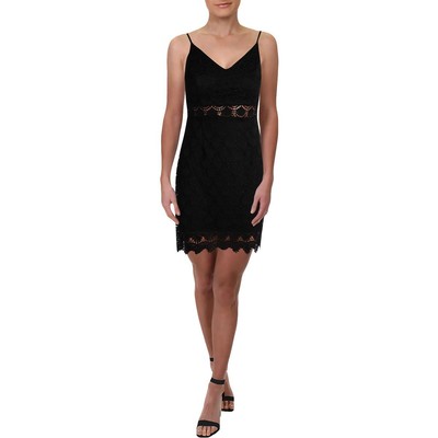 

Женское облегающее платье Aqua Womens Black Lace Illusion на тонких бретельках  BHFO 8196, Черный