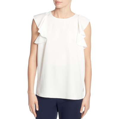 T Tahari Womens Ivory Flutter Sleeve Daytime Shirt Top S BHFO 4722