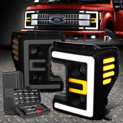 ДЛЯ 17-19 FORD SUPER DUTY LED DRL ПРОЕКТОРНАЯ ЛАМПА ДЛЯ ФАР + НАБОР ИНСТРУМЕНТОВ ТОНИРОВАННАЯ/ ЯНТАРНАЯ