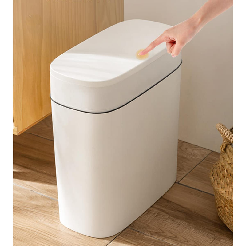 14 Litre Trash Can with Press Top Lid, 3.7 Gallons Plastic Garbage Bin, Slim Was