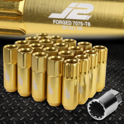 J2 ENGINEERING 7075 АЛЮМИНИЙ M12X1.5 16ШТ 60ММ ГАЙКА С ОТКРЫТЫМ НАКОНЕЧНИКОМ 4ШТ ЗАМОК ЗОЛОТОЙ