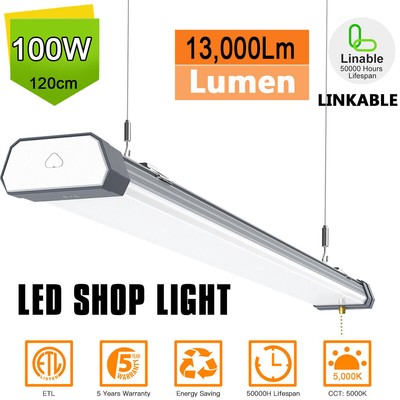 4FT Linkable LED Shop Light 100W 13000 Lumen Ceiling Tube Fixture 5000K Daylight