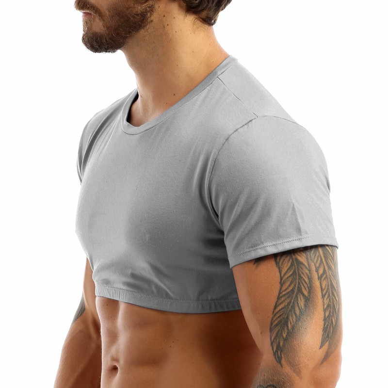 Men Crop Tops Short Sleeve TShirt Basic Casual Fitted Top Pullover