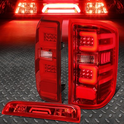 ДЛЯ 14-19 SILVERADO/SIERRA КРАСНЫЙ СВЕТОДИОДНЫЙ ЗАДНИЙ ФОНАРЬ C-ОБРАЗНОЙ ПЛАНКОЙ + 3D ТРЕТИЙ СТОП-СИГНАЛ/ГРУЗОВОЙ ФОНАРЬ