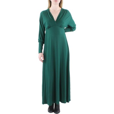 24seven Comfort Apparel Женское зеленое однотонное макси-платье с V-образным вырезом плюс 1X BHFO 5761