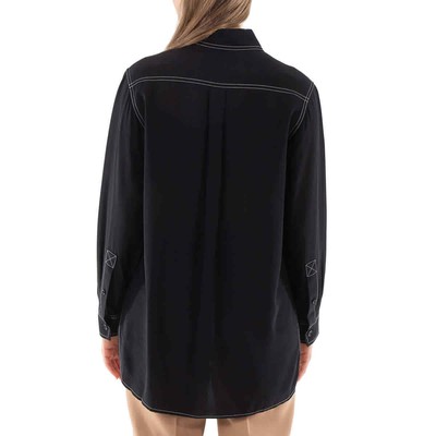 Pre-owned Burberry Ladies Black Gwen Silk Western Shirt, Brand Size 2 (us Size 0)