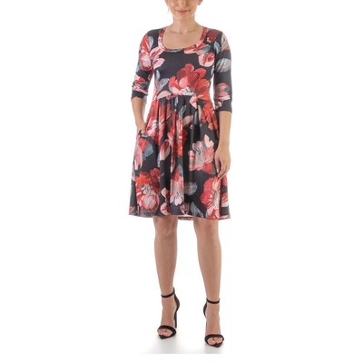 24seven Comfort Apparel Женское черное короткое мини-платье с цветочным принтом L BHFO 2937