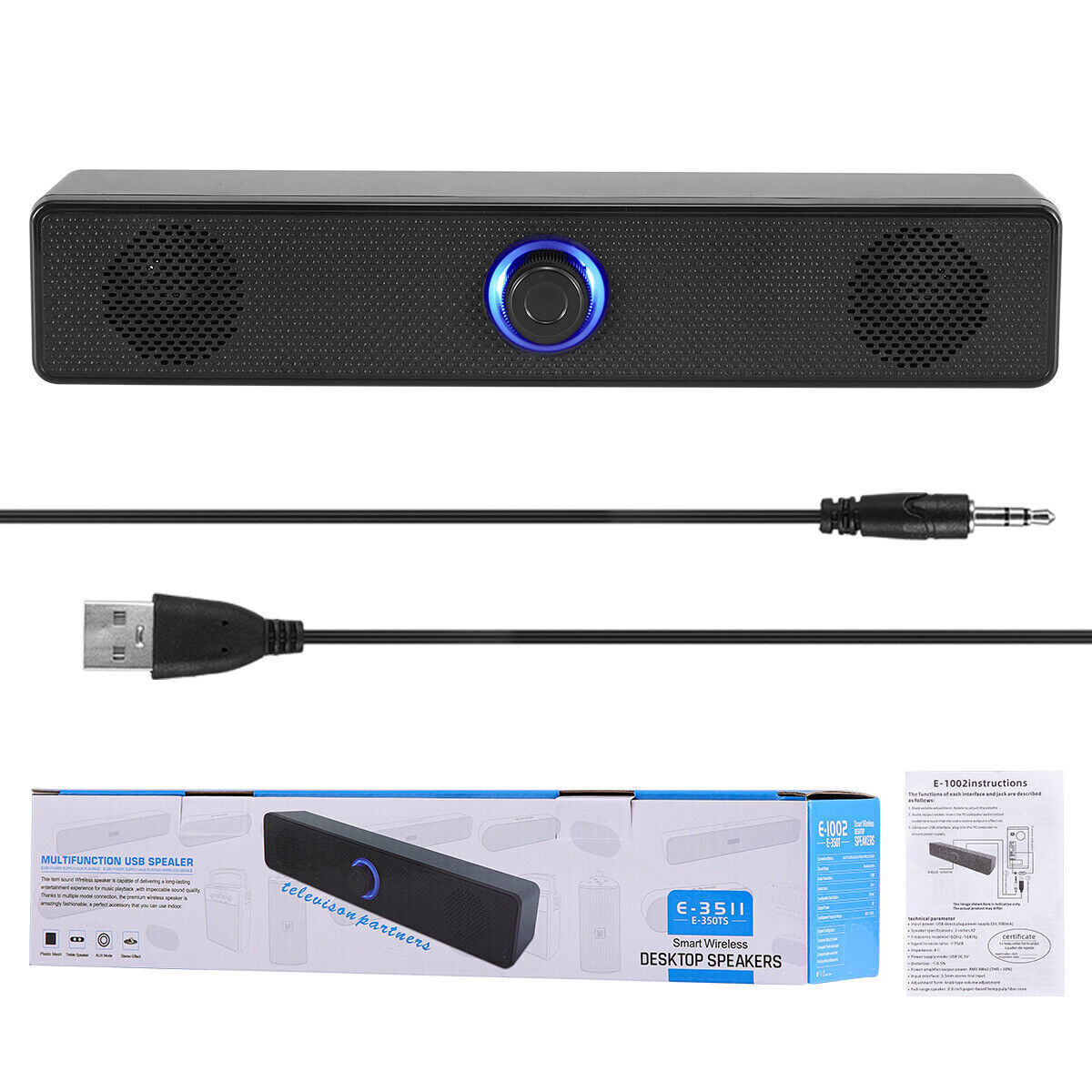 Stereo Bass Sound Computer Speaker 3.5mm USB Wired Soundbar for Desktop Laptop ^
