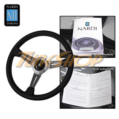 ITALY NARDI CLASSIC 360MM STEERING WHEEL BLACK LEATHER POLISH SPOKE GRAY STITCH