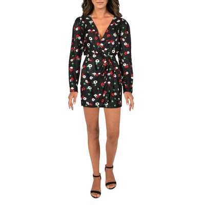 Женское черное летнее мини-платье с запахом в цветочек от Kooples 1 BHFO 4082