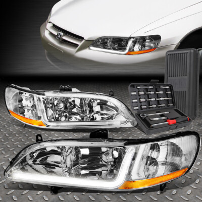ДЛЯ 98-02 HONDA ACCORD LED DRL L-ОБРАЗНАЯ ПЛАНКА DRL ХРОМИРОВАННЫЕ/ЯНТАРНЫЕ УГЛОВЫЕ ФАРЫ + НАБОР ИНСТРУМЕНТОВ