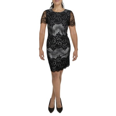 

Женское черное кружевное мини-платье Kensie с фестончатым металликом  BHFO 8022, Black/silver