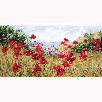 Anchor counted cross stitch kit ''Maia Collection Clifftop Poppies'', 23x45cm, DIY